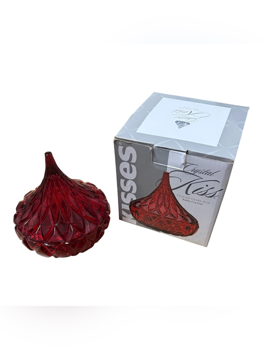 Shannon Crystal Kiss Covered Candy Dish Ruby Hersey Kisses Holiday Christmas Red